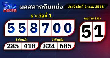 ผลการออกรางวัลสลากกินแบ่งรัฐบาลประจำวันที่ 1 กุมภาพันธ์ 2568